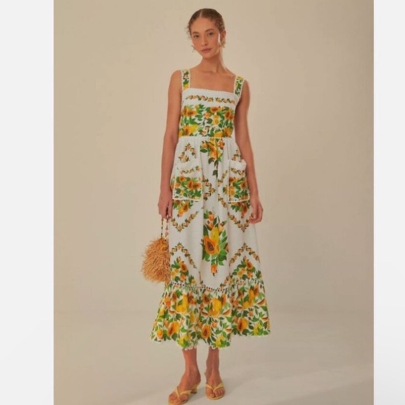 🌿|NWT| Farm Rio Papaya Salad Scarf Maxi Dress - Picture 5 of 16